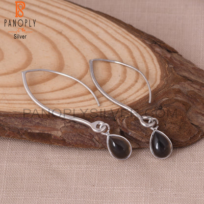 925 Silver Smoky Quartz Gemstone Hoop Dangle Earrings