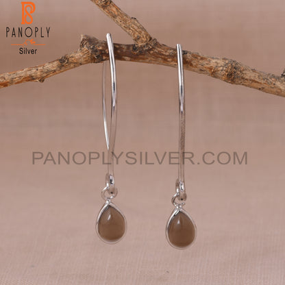 925 Silver Smoky Quartz Gemstone Hoop Dangle Earrings