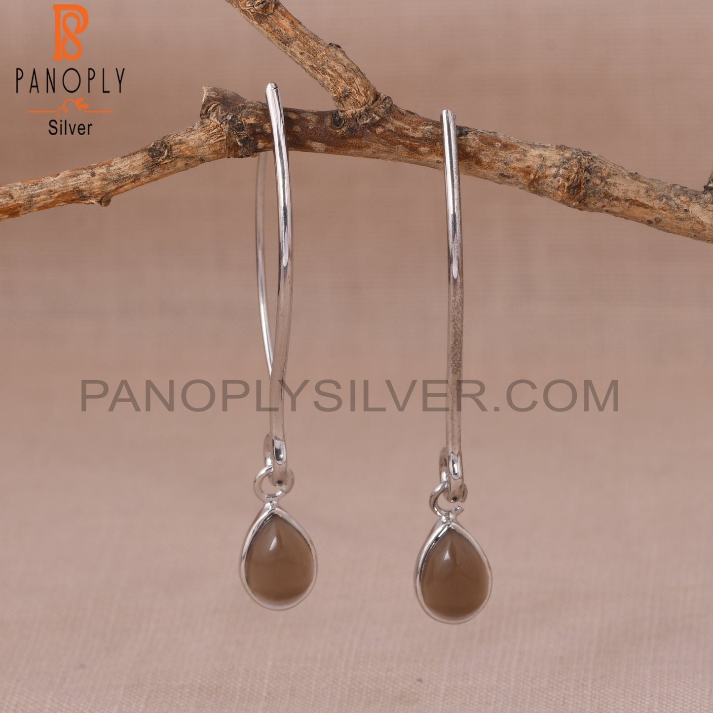 925 Silver Smoky Quartz Gemstone Hoop Dangle Earrings