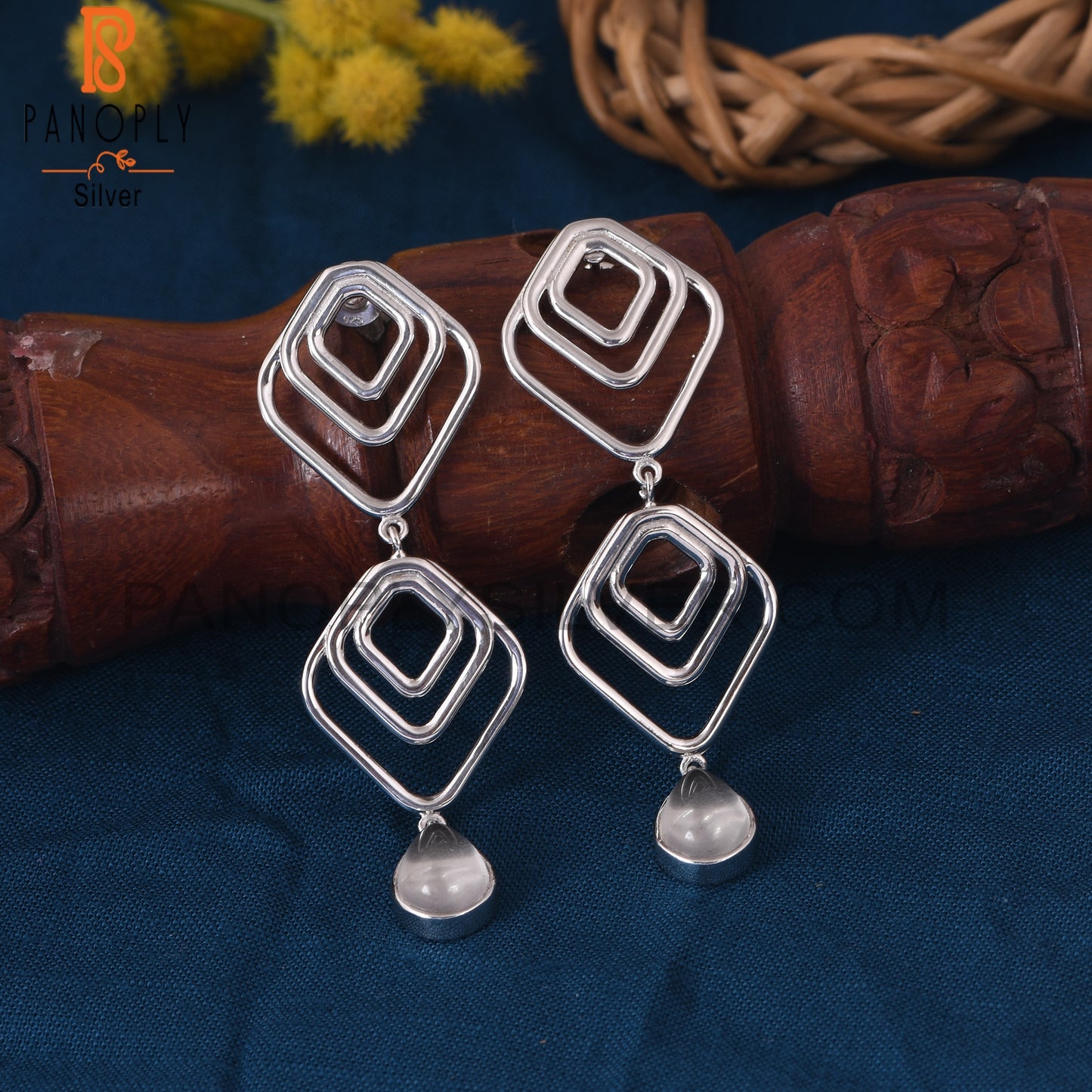 925 Silver Crystal Quartz Square  Earring For Women