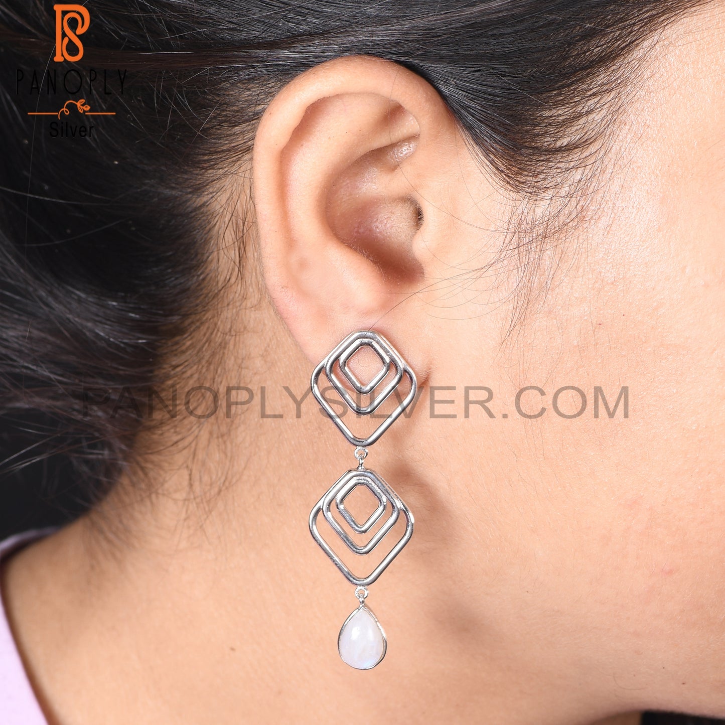 Rainbow Moonstone 925 Silver Square Earring Custom Jewelry