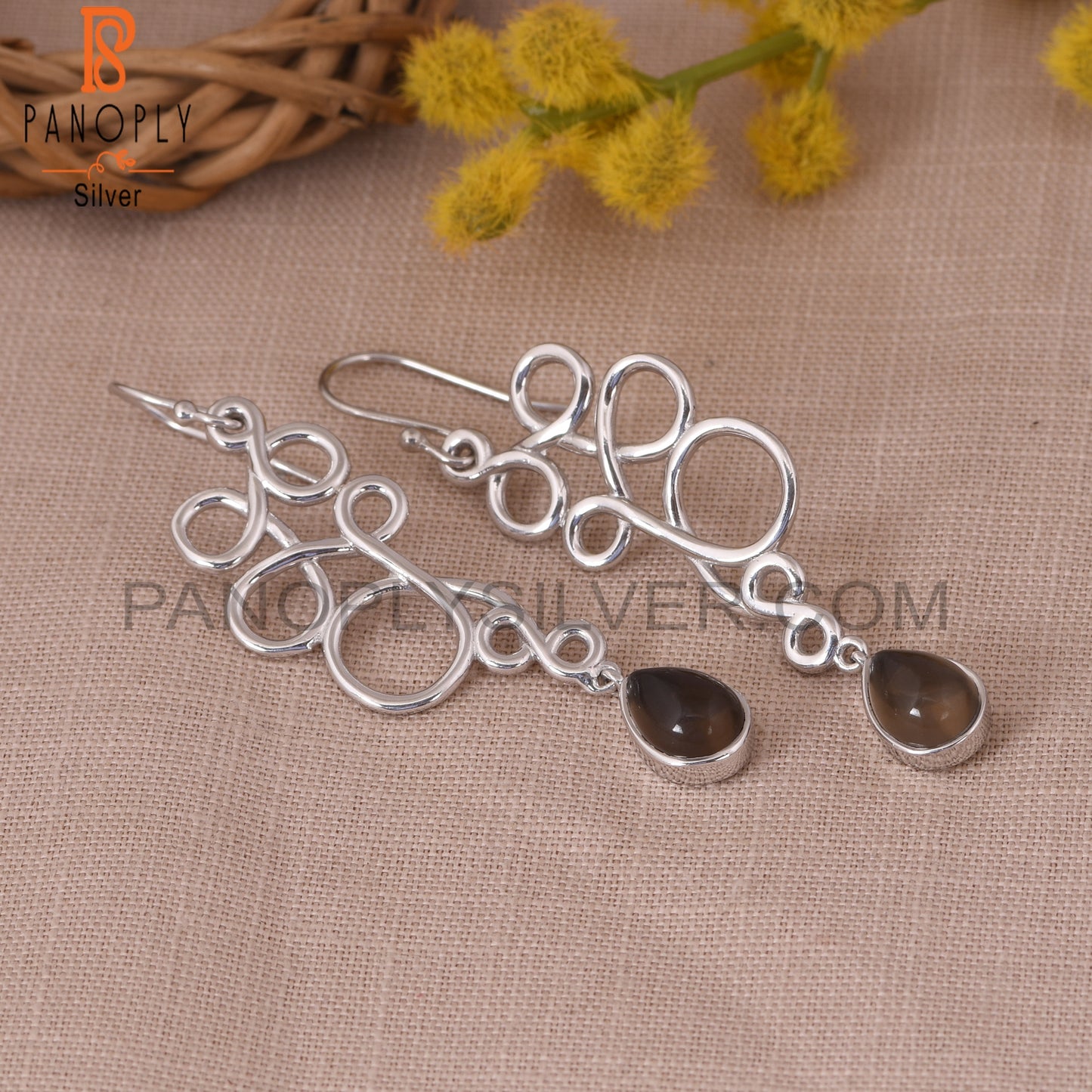 Smoky Squiggle Shape 925 Sterling Sivler Earrings