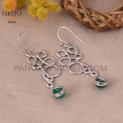 Green Onyx Gemstone Squiggle Long Dangle Earrings