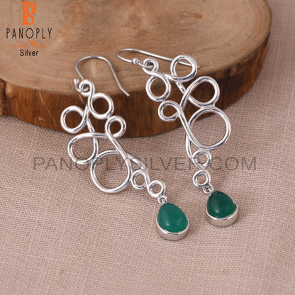 Green Onyx Gemstone Squiggle Long Dangle Earrings