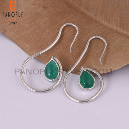 Handmade 925 Silver Green Onyx Pearl Shape Earrings