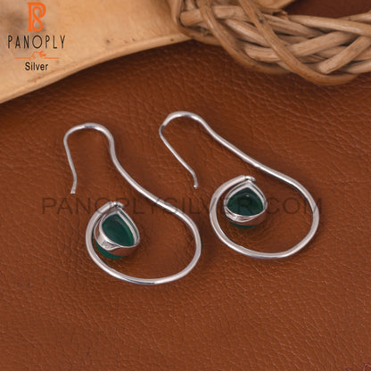 Handmade 925 Silver Green Onyx Pearl Shape Earrings
