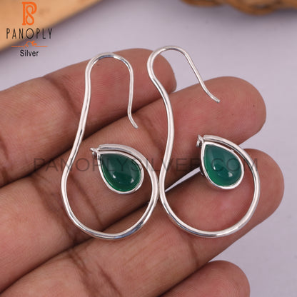 Handmade 925 Silver Green Onyx Pearl Shape Earrings
