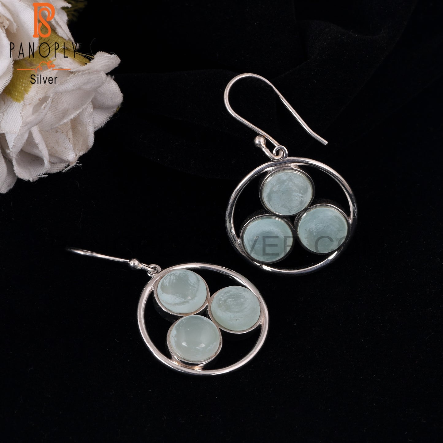 925 Sterling Silver Aqua Chalcedony Gemstone Earrings