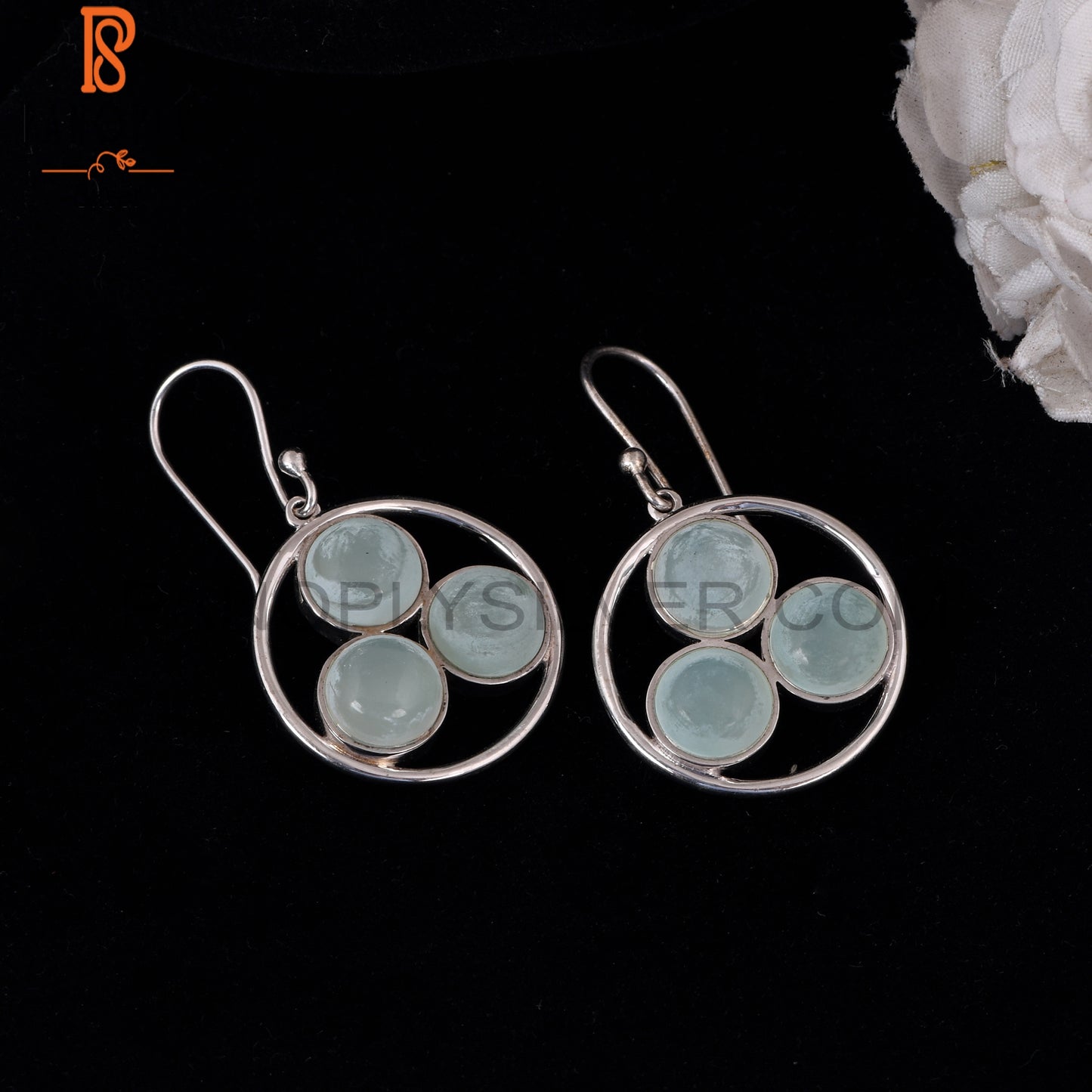 925 Sterling Silver Aqua Chalcedony Gemstone Earrings