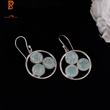 925 Sterling Silver Aqua Chalcedony Gemstone Earrings
