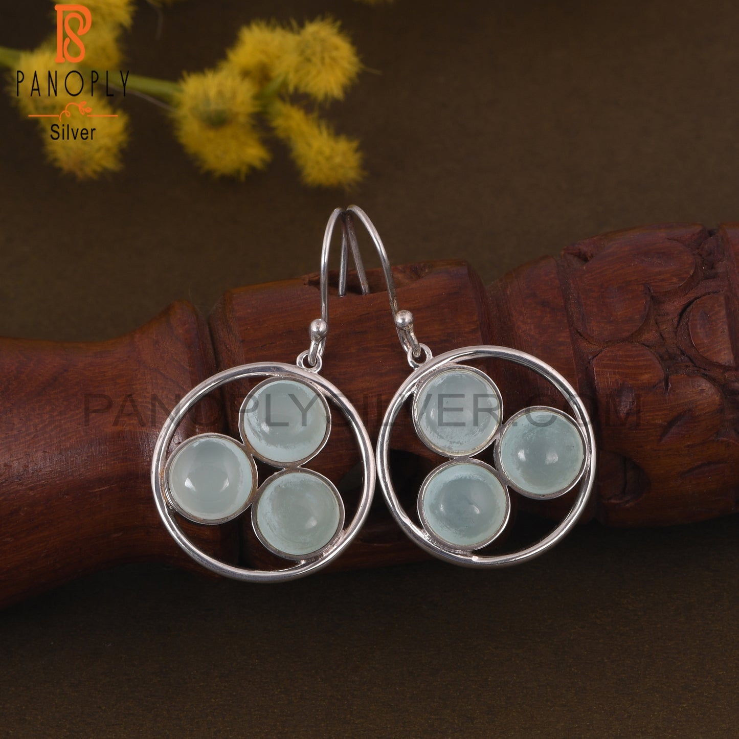925 Sterling Silver Aqua Chalcedony Gemstone Earrings