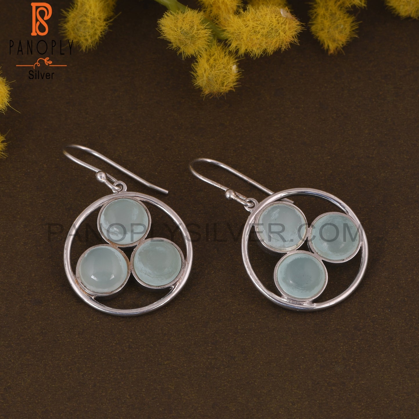925 Sterling Silver Aqua Chalcedony Gemstone Earrings