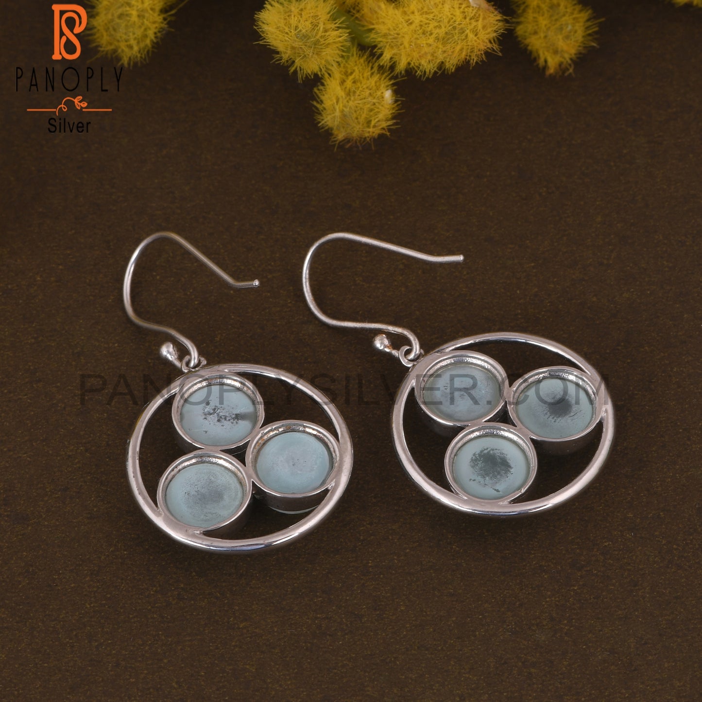 925 Sterling Silver Aqua Chalcedony Gemstone Earrings