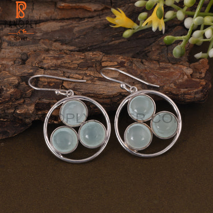 925 Sterling Silver Aqua Chalcedony Gemstone Earrings