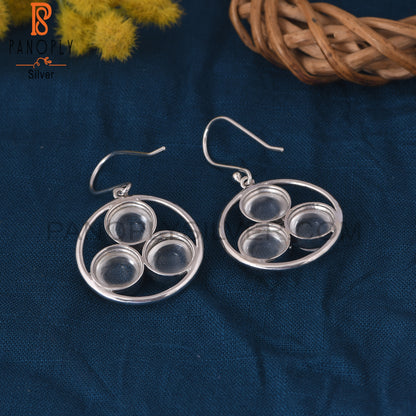 Crystal Quartz Round Circle 925 Sterling Silver Earrings