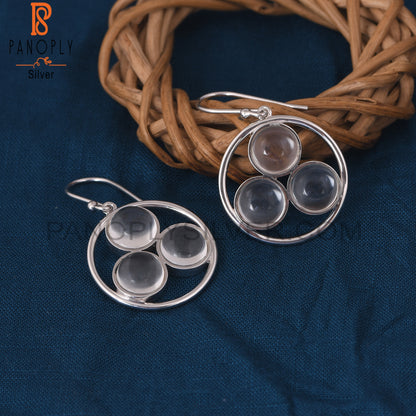Crystal Quartz Round Circle 925 Sterling Silver Earrings