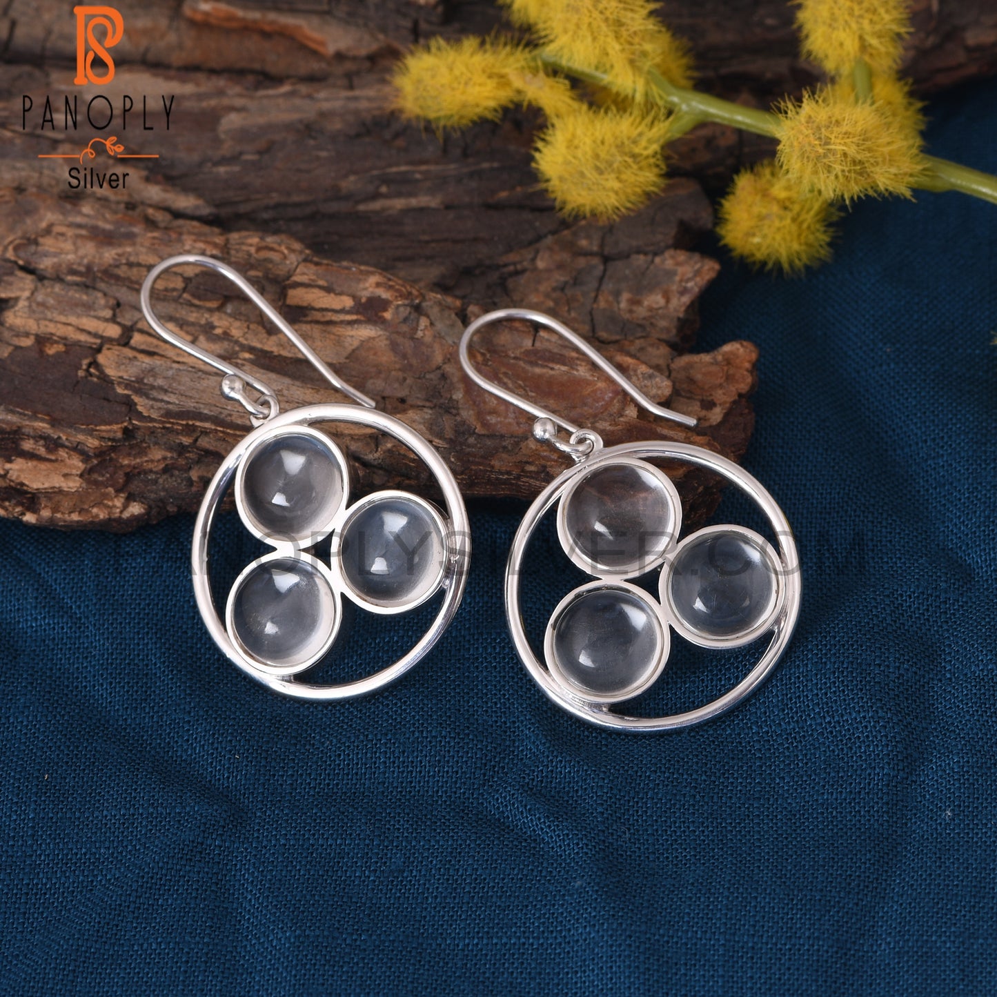Crystal Quartz Round Circle 925 Sterling Silver Earrings