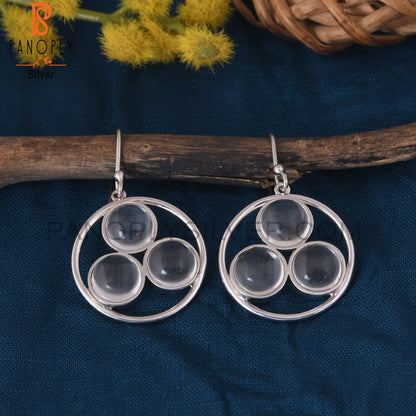 Crystal Quartz Round Circle 925 Sterling Silver Earrings