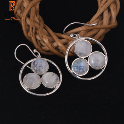 Rainbow Moonstone 925 Silver White Rhoudim Plated Earrings