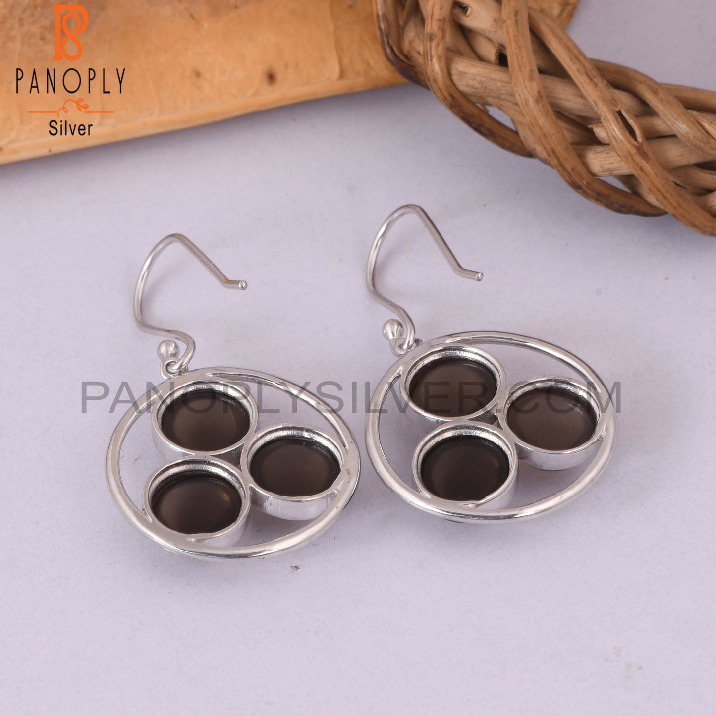 Solid 925 Sterling Silver Smoky Quartz Stone Earrings