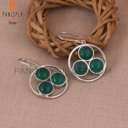 925 Silver Green Onyx Gemstone White Rhodium Plated Earring