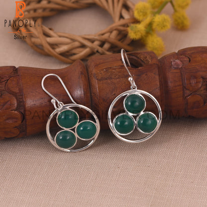 925 Silver Green Onyx Gemstone White Rhodium Plated Earring