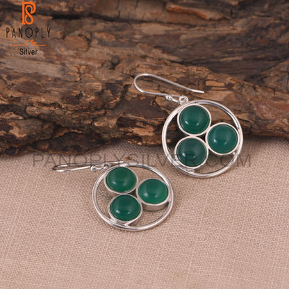 925 Silver Green Onyx Gemstone White Rhodium Plated Earring