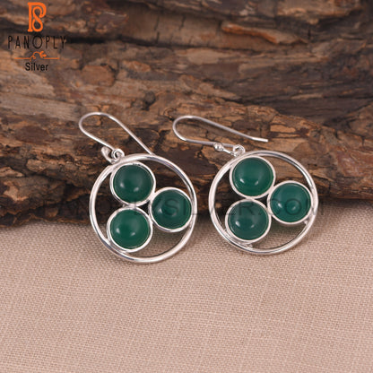 925 Silver Green Onyx Gemstone White Rhodium Plated Earring
