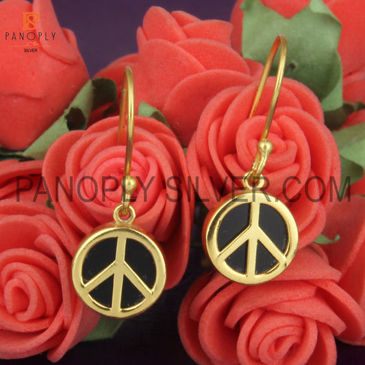 Black Onyx Gemstone Peace Design Symbol Earrings