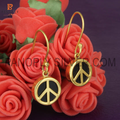 Black Onyx Gemstone Peace Design Symbol Earrings
