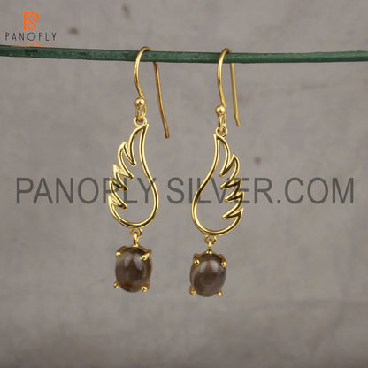 Angle Wing 925 Silver Gold Plated Smoky Quartz Earrings