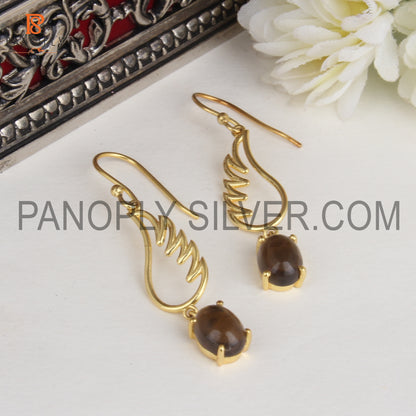 Angle Wing 925 Silver Gold Plated Smoky Quartz Earrings