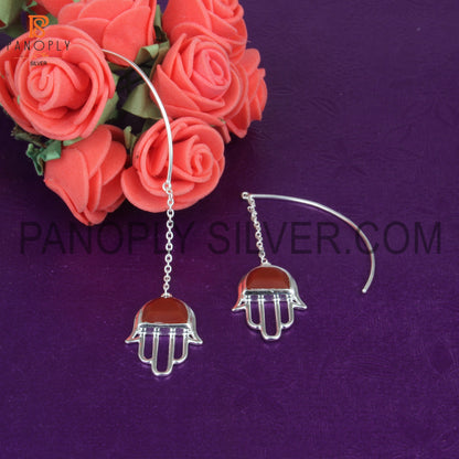 925 Silver Hamsa Symbol Chain Earrings