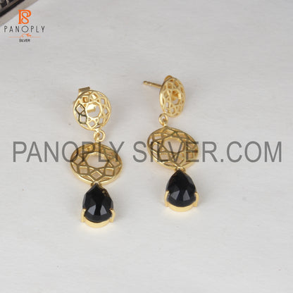 Filigree Drop Earring With Pear Cut Black Onyx Stone