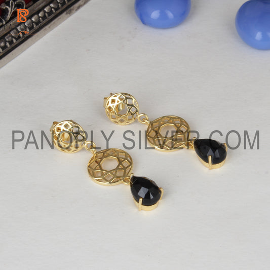 Filigree Drop Earring With Pear Cut Black Onyx Stone