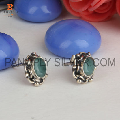 Emerald Gemstone Female Stud Earrings
