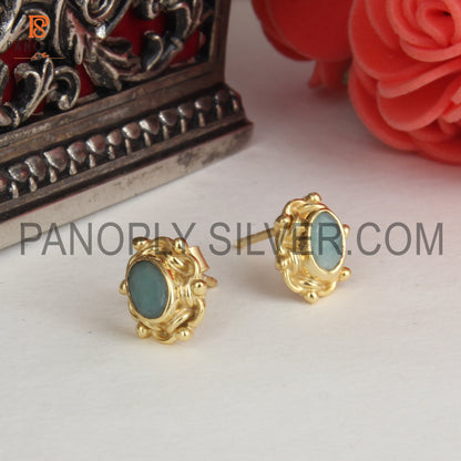 Gemstone Emerald Handmade Female Stud Earrings