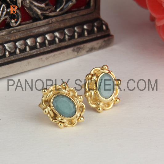 Gemstone Emerald Handmade Female Stud Earrings