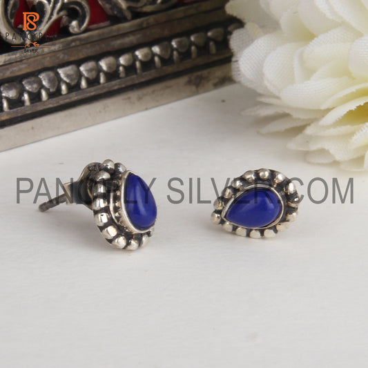 Pear Shape Lapis Female 925 Silver Stud Earrings