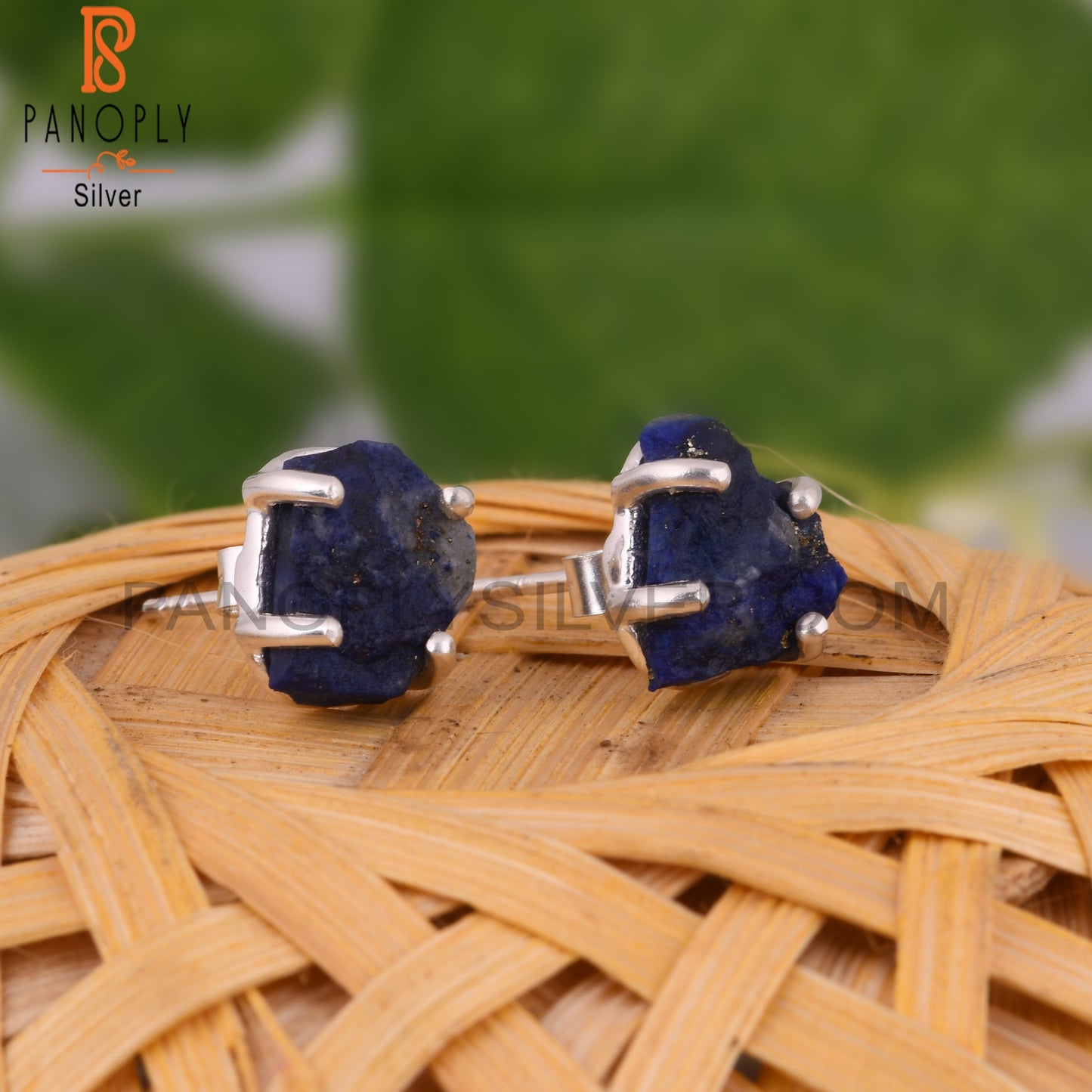Rough Lapis Lazuli 925 Silver Plated Stud Earrings