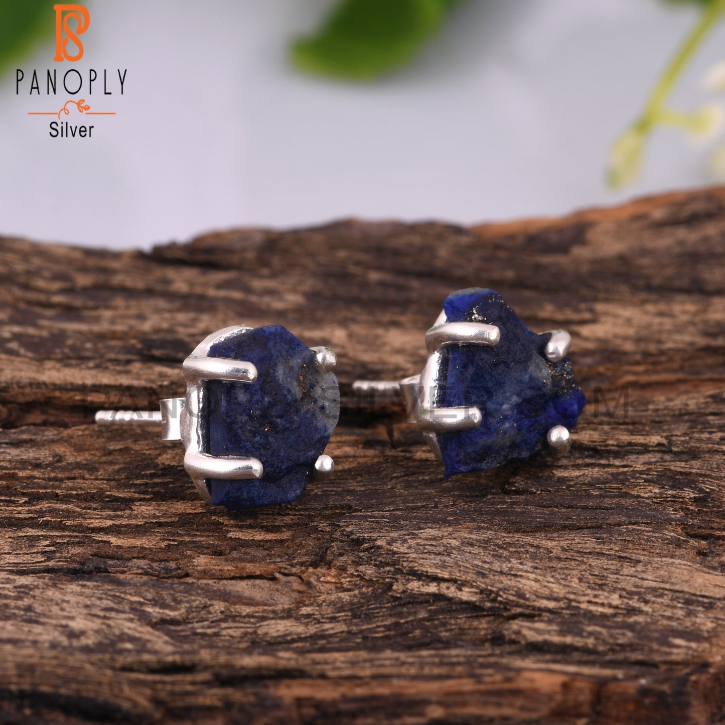 Rough Lapis Lazuli 925 Silver Plated Stud Earrings