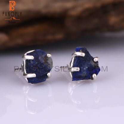 Rough Lapis Lazuli 925 Silver Plated Stud Earrings