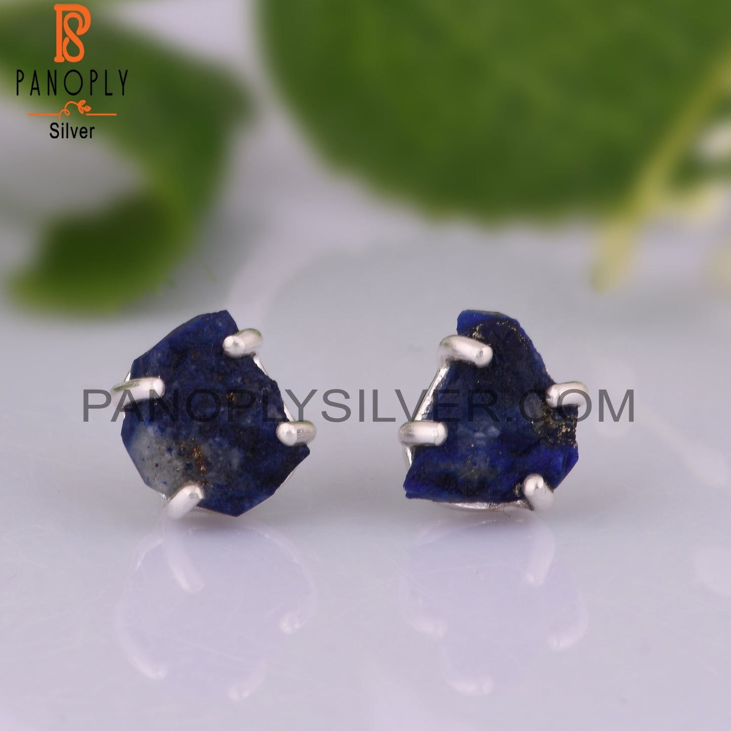 Rough Lapis Lazuli 925 Silver Plated Stud Earrings