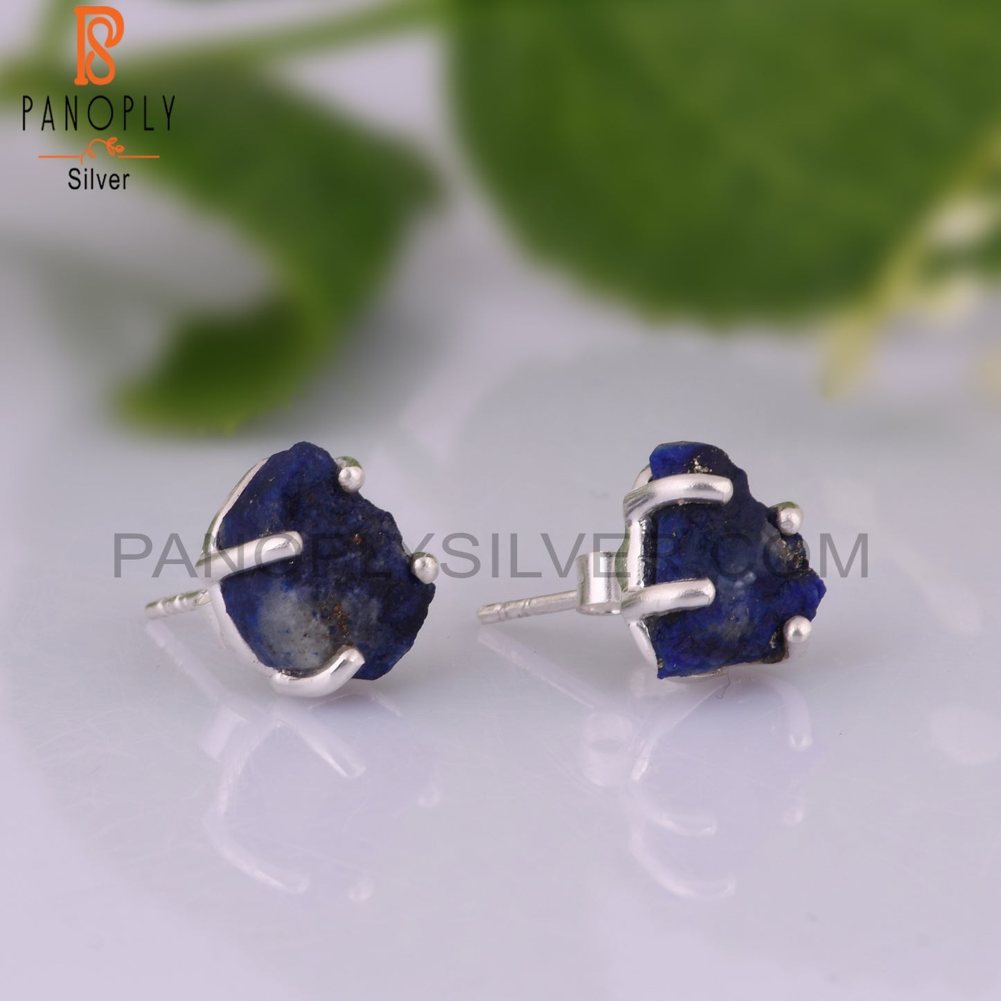 Rough Lapis Lazuli 925 Silver Plated Stud Earrings