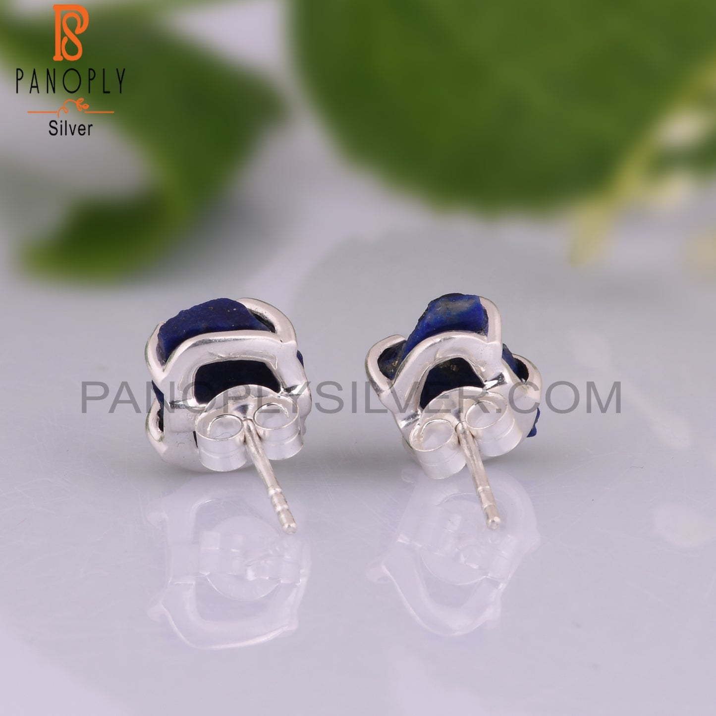 Rough Lapis Lazuli 925 Silver Plated Stud Earrings