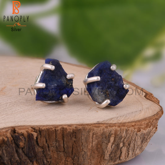 Rough Lapis Lazuli 925 Silver Plated Stud Earrings