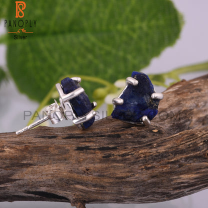 Rough Lapis Lazuli 925 Silver Plated Stud Earrings