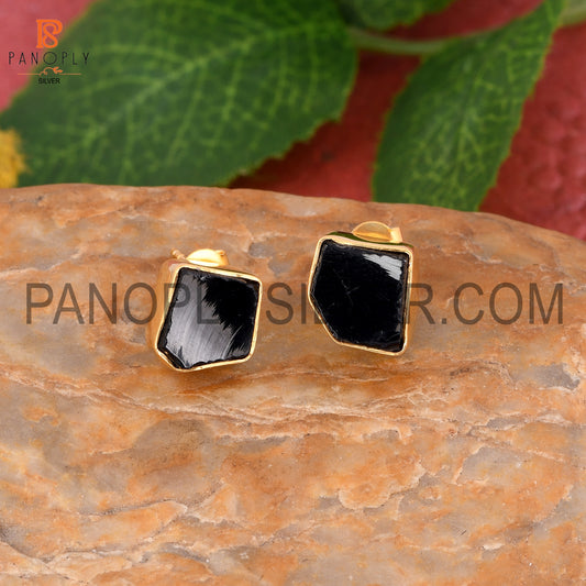 Black Obsidian 925 Silver Gem Bold Elegant Stud Women