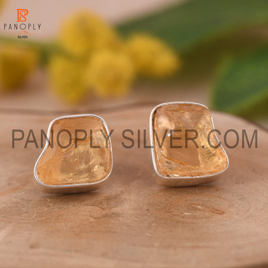 925 Silver Rough Citrine Small Stud Earrings for Women