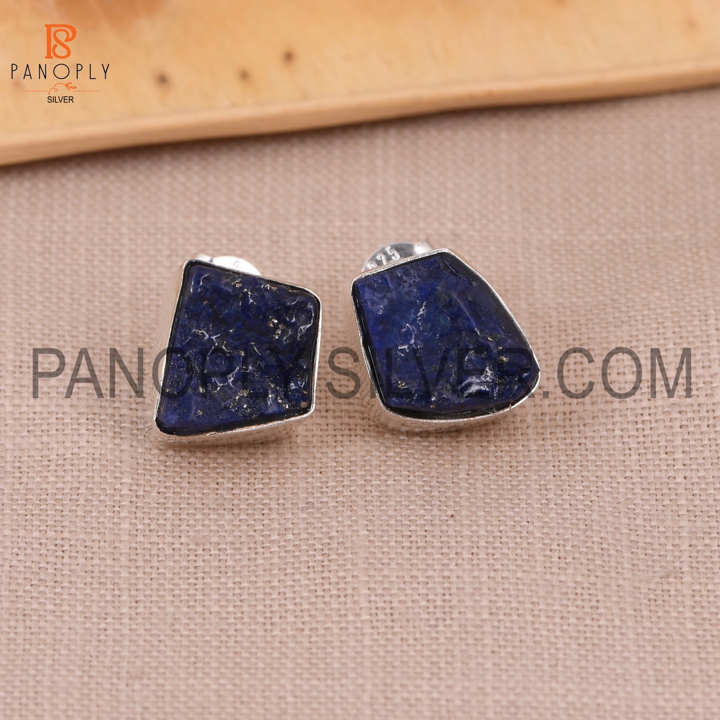 925 Silver Lapis December Birthstone Rough Stud Earrings